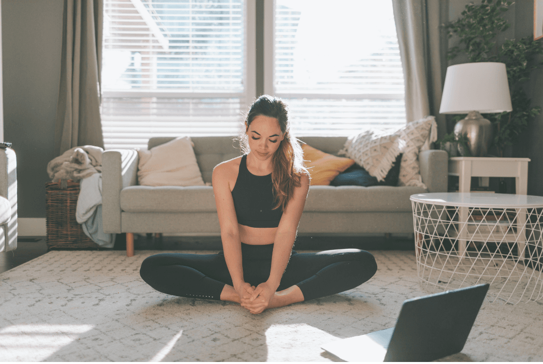 HEP stretching routine displayed on laptop